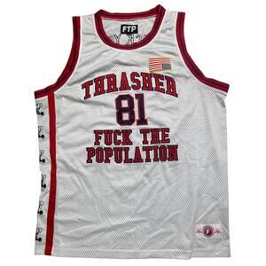 THRASHER FTP CHAMPIONSHIP JERSEY WHITE XXL 2XL BASKETBALL USED Y2K TANK VINTAGE